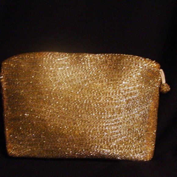 Vintage GENIE Gold Bugle Bead Asian Evening Bag Clutch 8" - Picture 3 of 10